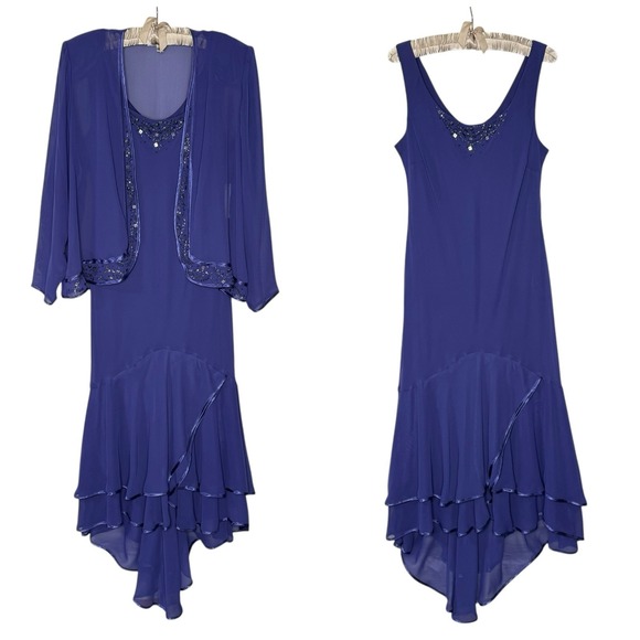 NWT Vintage JR Nites 18 Jacket Dress Set Sheer Beaded Asymmetrical Fairy Chiffon - Picture 1 of 8